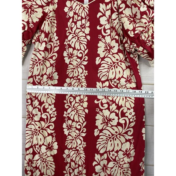 Royal Creations Hawaiian Dress L Red Hibiscus Muumuu Maxi Ruffle On/Off Shoulde - Picture 7 of 11